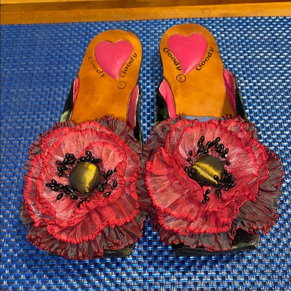 Vintage Decoco Goody Goody shoes, statement floral, floral velvet, square toe - Picture 1 of 8
